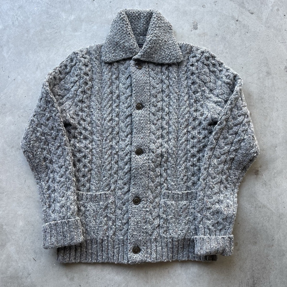 RRL Ralph Lauren Speckled Aran Chunky Cable Knit Wool Shawl Cardigan Men's Small